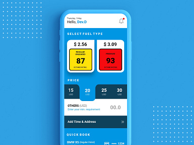 On Demand Fuel Delivery UI app blue car delivery energy fuel gasoline oil ondemand service