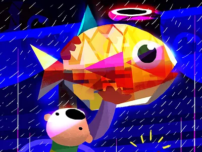 Eureka! character color colors design drawing fish fisherman graphic icons illustration painting shapes
