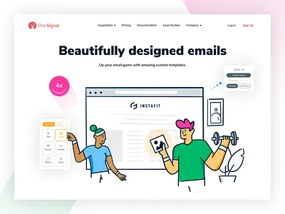One Signal b2b brand brand identity branding characters email icon illustration landing page lifestyle illustrations modern people product product mockup typography website