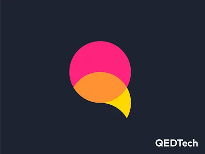 QEDTech branding and identity circle dot connection colorful dynamic effect geometric art interaction letter q logo design logo designer minimalist flat modern monogram letter mark overlap overlays pink orange yellow science future technology