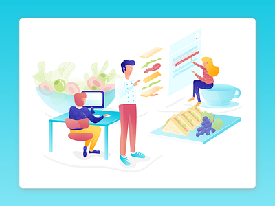 FOODSTORM blue character concept design flat food food illustration girl illustration webpage