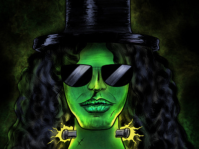 Slash - Halloween Tribute 80s album art frankenstein gnr green guns n roses halloween hard rock horror illustration metal poster rock rock star slash