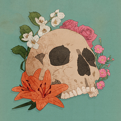 Skull and Flowers 2d art digital digitalart flowers illustration pierre gombaud skull tattoo