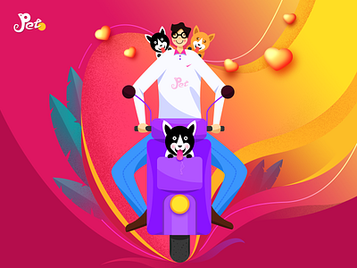 Pet illustrator colorful corgi husky illustrator love motorcycle pet