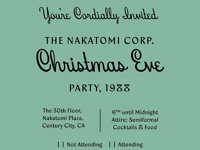 Nakatomi Christmas Invite featuring Beverly Drive christmas die hard font holiday hoodzpah invitation lettering nakatomi script