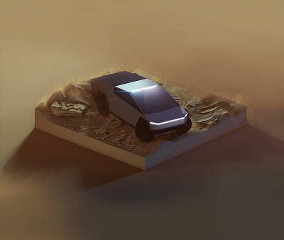 Tesla Cybertruck on Mars 3d 3dillustration 3dmodeling car cinema4d cyberpunk diorama illustration isometric lowpoly lowpolyart mars renders space tesla