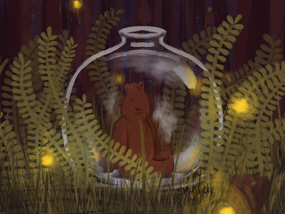 Bear in a Jar bear ferns forest jar light lightning bugs magic plants