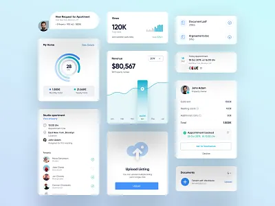 Real Estate - Widget & Cards UI app cards design experience finance graph icons interface mobile real estate statistics ui upload uploader user ux web