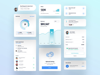 Real Estate - Widget & Cards UI app cards design experience finance graph icons interface mobile real estate statistics ui upload uploader user ux web