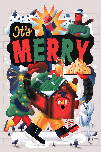 It's Merry character christmas graphicdesign hand lettering illustration people type winter