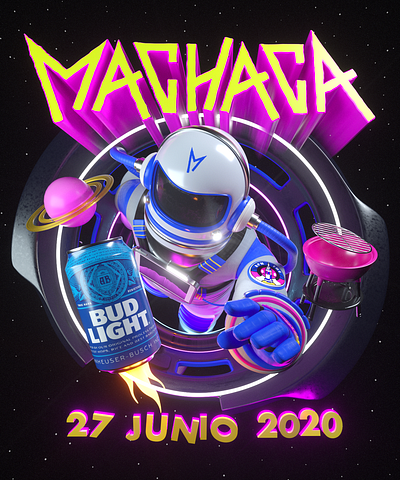 MACHACA astronaut bud light c4d design food illustration man octane people persona vector