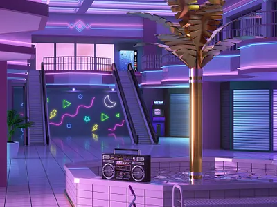 ＭＡＬＬＴＯＰＩＡ™ 3d 80s 90s aeshetic cinema4d design illustration interior neon render retro retrowave synthwave vapourwave