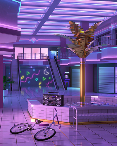 ＭＡＬＬＴＯＰＩＡ™ 3d 80s 90s aeshetic cinema4d design illustration interior neon render retro retrowave synthwave vapourwave