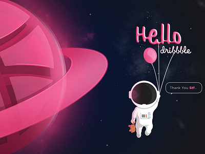 Hello Dribbble baby astonaut dribbble invite hello hello dribbble illustration shot space