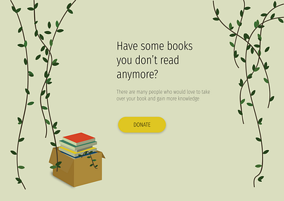 Landing page for the donation of books books box donation illustration jungle landing landing page landing page design minimalism minimalist design minimalistic plants read ui design user interface user interface design web web design website design