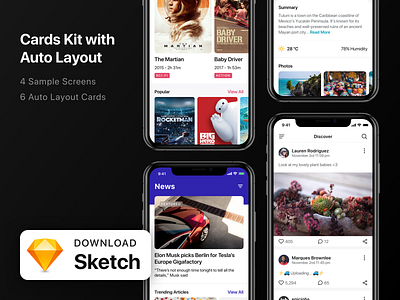 Card Kit with Smart Layout Sketch v1.1 app card cards cards ui download download mockup free freebie sketch sketchapp smart ui ui kit ux