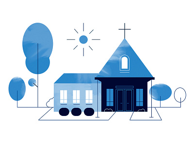 Building | Mini-Series animation style frame blue building church church design design design study house illustration mid century mid century illustration monochromatic retro style frame texture vector