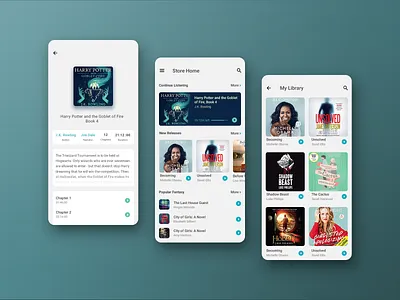 Audio Book Store android android ui app application audio book e commerce ebook homepage library mobile profile store subscription
