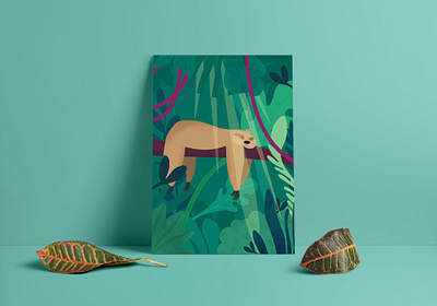 Sloth Poster Design 2d design animal design illustration jungle poster sleepy sloth