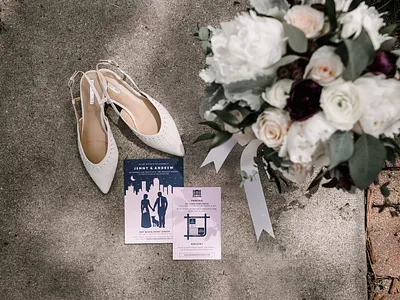 Wedding Invitations blush building ceremony dog dogs engaged flowers illustration invitation invites map minneapolis navy pink spring wedding