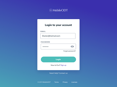 Login to Mobile ODT Portal log in screen login ui ux