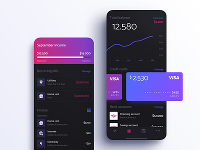 Wealth Manager Dark UI app banking budget cards dark dashboard fintech ios mobile money ui walled.card