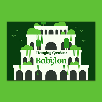 Hanging Gardens of Babylon Postcard huevember illustration illustrator minimalist mythology postcard travel vector