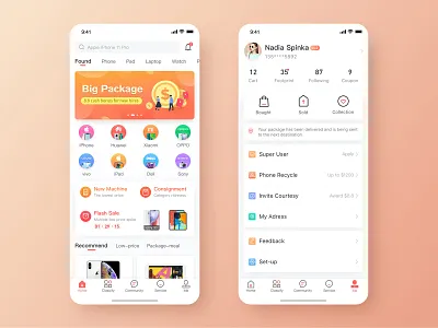 Second-hand E commerce app colorful ui ux