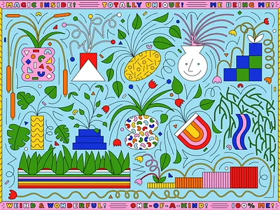 Puzzle Peek! bright colorful design fun illustration plants puzzle rainbow shapes vector