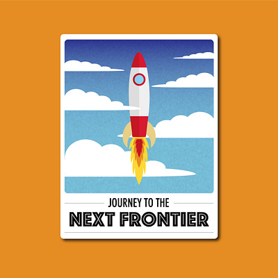 The Next Frontier clouds flat planet retro rocket sky space warmup