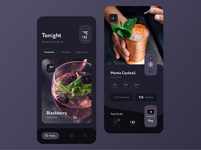 Drink Order App Concept app design app ios app ui dark ui drink drink menu drinking ecommerce app ecommerce design ecommerce shop home app inspiration interaction ios minimalist payment payment app ui ui design ux design