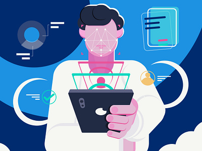 face recognition design flat illustration phone recognition smartphone technology ui vector web