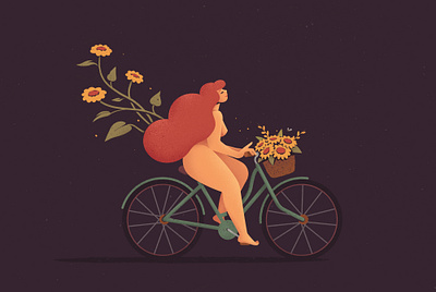 Bicycle bycicle character flower girl grain illustration red texture