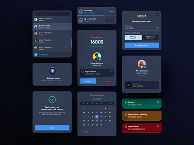 Real Estate - Dark UI Dashboard app badges calendar cards dark experience finance icons interface notification profile real estate typography ui upload uploader user ux web