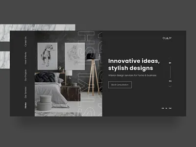 Interior Design Landing Page architecture black dark design studio exterior gray grey inspiration interior interior design landing minimal minimalsim modern simple stylish ui uiux ux website