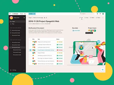 Dashboard - Project wiki / confluence practice confluence dashboard design desktop document documentation project project management responsive sketch status ui web website wiki