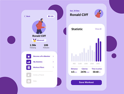 Workout Statistic & Profile design icon illustration mobile app ui uidesign ux