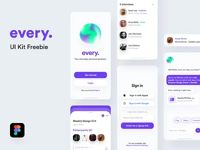every 🔮 • Freebie assistant calendar card concept event figma freebie giveaway gradient illustration ios login message mobile mobile app onboarding signup sketch