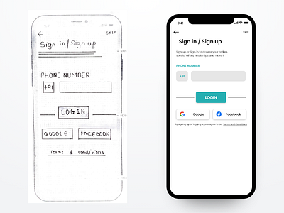 Sign in app design paper sketch ui ux