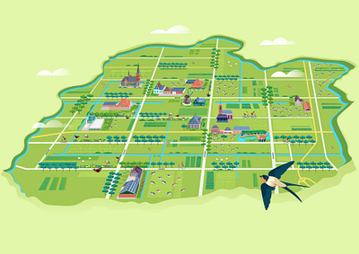 Map of De Beemster adobe illustrator adobe photoshop amsterdam beemster beemster bees butterfly cows design dutch dutchhouses fields flowers holland illustratedmap illustration swallow