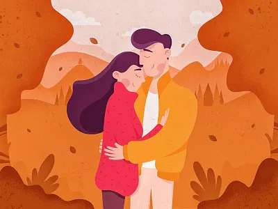 Autumn Vibes adobe illustrator autumn autumn leaves couple fall forest illustration landscape love nature peace textures vector vector art vector illustration warm colors woods