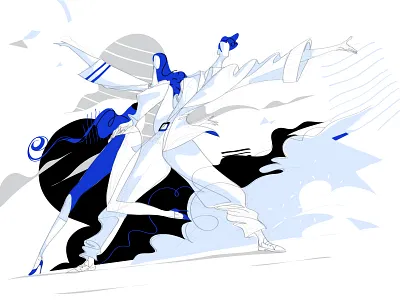 Streamliners cool couple drawing fresh hurca illustration lifestyle lines look man people speed style together vector art woman wow