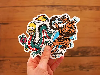 ⚠️ Coming soon! ⚠️ alana tomlin alanatomlin american traditional cat dragon homer simpson sticker stickers tattoo the simpsons tiger traditional tattoo