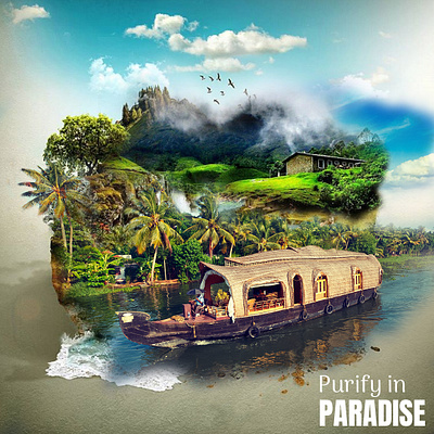 purify in paradise boat environment kerala mountains nature photo manipulation tourist travel water