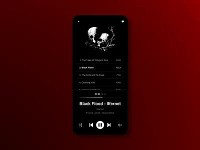 Music Player UI black blackmetal dark theme metal music music player player ui rock skull ui ux