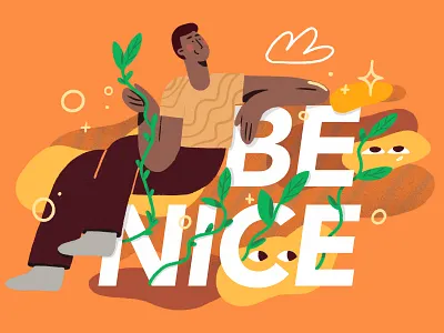 Work Hard And Be Nice ✨ 2d boy character custom darkcube design flat illustraion plants positive vibes product vector