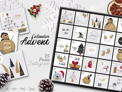 Advent Calendar for Instagram advent calendar banner blog christmas design illustrations instagram instagram posts merry christmas new year progeny snow social media template winter
