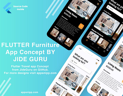 eCommerce / furniture app ui kit in flutter by jide guru app appsnipp design flutter designs free code freebie modern ui ux