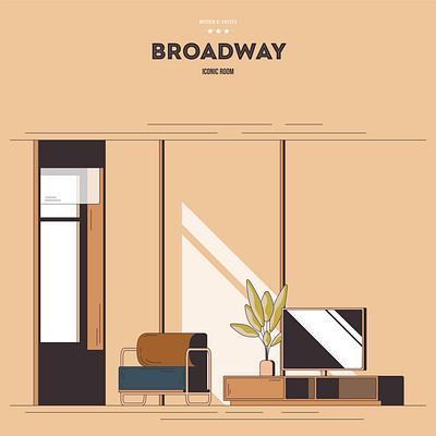 Broadway, Illustration #3 architecture art boutique class classic color cozy design hotel illustration illustrator interior line art sepia vector wood