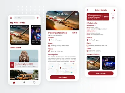 Events Ticket Booking App app booking cart design dribbble events events app iphone mobileapps ticket app ticket booking ui ui ux uidesign uiuxdesign